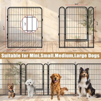 8-Panel Black Metal Pet Playpen with Door, 31.7"H