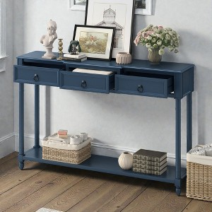 Mshliw 52" Rustic Console Table with 3 Drawers and Long Shelf, Solid Wood Entryway Sofa Table with Distressed Finish for Living Room, Hallway, Foyer - 1 of 4