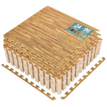 Sorbus 3/8-Inch Thick 96 Sq. Ft. Wood Grain Floor Foam EVA Interlocking Mats Tiles w/ Borders - for Home, Playroom, Basement, Trade Show (Light)