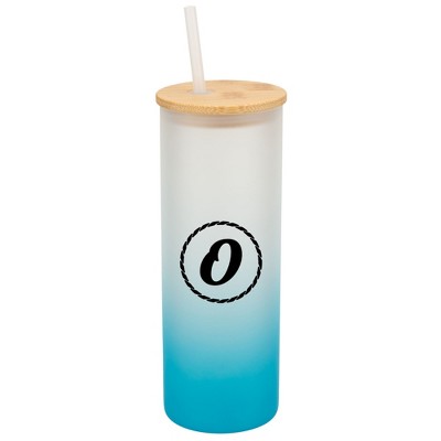 Elanze Designs O Monogram Letter Initial Rope Circle Wrap-Around Design 25 Ounce Frosted Gradient Glass On-The-Go Coffee Travel Skinny Tumbler Mug