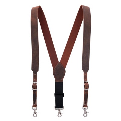 Adjustable Brown Leather Suspenders Braces for Men with Metal Clips L