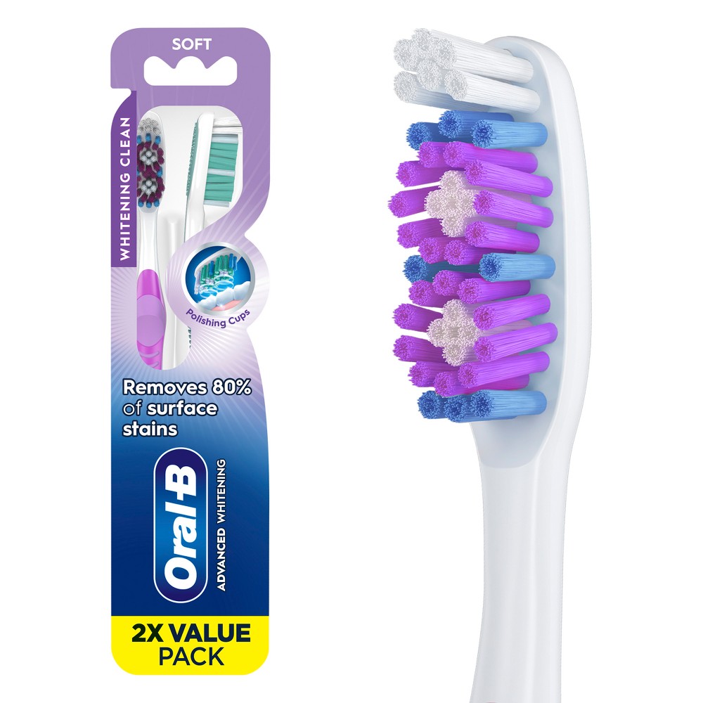 Oral-B 3D White Vivid Manual Toothbrushes, Soft Bristles - 2ct