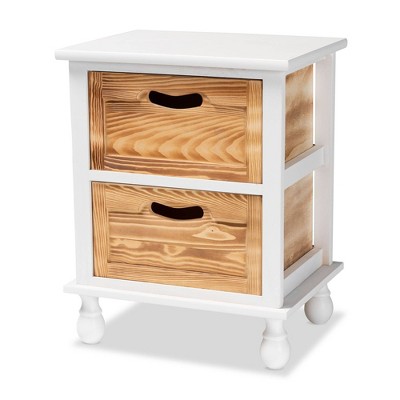 Suvan Two-Tone Wood 2 Drawer Nightstand White/Oak Brown - Baxton Studio