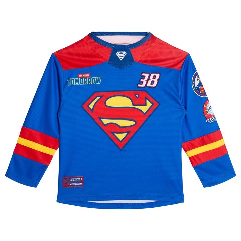 DC Comics Justice League Superman Little Boys Mesh Hockey Jersey Long Sleeve T-Shirt Blue / Red 5