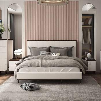 80.25" Eastern King Bed Carena Bed Light Gray Fabric White Brown Finish - Acme Furniture