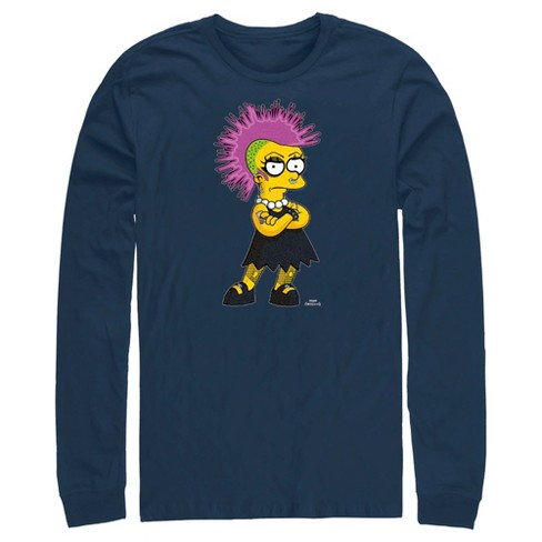 Men's The Simpsons Punk Lisa Long Sleeve Shirt - Navy Blue