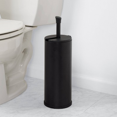 Matte Black Aluminum Freestanding Toilet Paper Holder with Lid