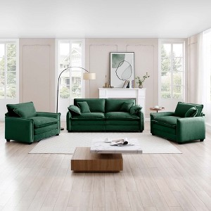 3-Piece Corduroy Upholstered Sofa Set with 2-Seater Sofa and 2 Single Sofa, Flexible Combination and Easy to Assemble - 1 of 4