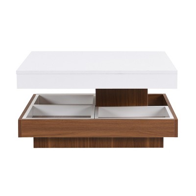 Lirago Modern 360¡ã Rotating Coffee Table with 3 Detachable Trays 2-Tier Farmhouse Wood Center Table Storage Living Room White 27.5x27.5in