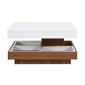 Lirago Modern 360° Rotating Coffee Table with 3 Detachable Trays 2-Tier Farmhouse Wood Center Table Storage Living Room 27.5x27.5" White - 1 of 4