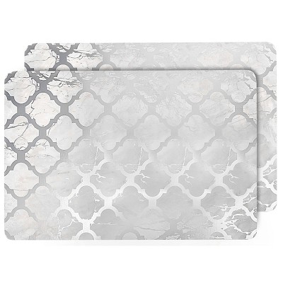 Trellis Silver Marble Vinyl Rectangle Placemats Set of 2