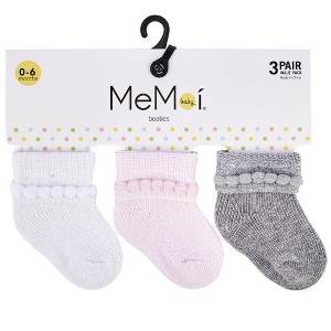 Memoi Baby Bootie Cotton Blend Socks 3 Pack - 1 of 2