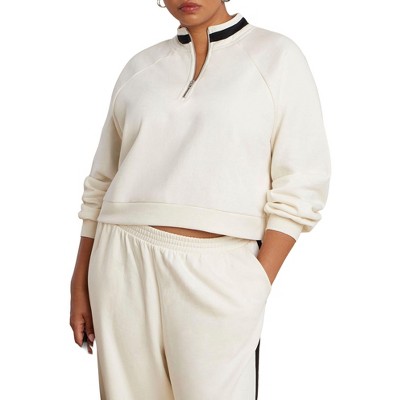 ELOQUII Elements Quarter Zip Stripe Detail Sweatshirt