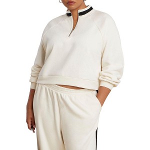 ELOQUII Elements Quarter Zip Stripe Detail Sweatshirt - 1 of 2