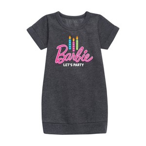 Girls' - Barbie - Let's Party Graphic Short Sleeve Fleece Dress - 1 of 3