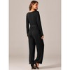 Seta T Women's Long Sleeve V Neck Belted Back Zipper Stretchy Wide Leg Long Pants Jumpsuit Rompers - 4 of 4