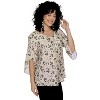 LA LEELA Women's Floral Print Peasant Blouse With V Neck And Short Puff Sleeves - 4 of 4