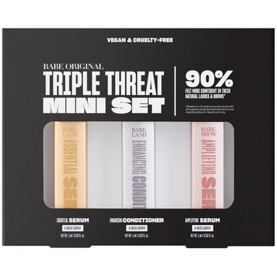 Babe Lash Original Triple Threat Mini Set | Includes Essential Serum & Enhancing Conditioner + Babe Brow Amplifying Serum, 1 mL, 3 Pack