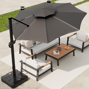 10x10 FT Round Outdoor Umbrella with Base, Cantilever Patio Umbrella with  360 Rotation & Adjustable Height, Heavy Duty Aluminum Umbrella : Target
