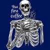 Junior's Design By Humans Halloween skeleton drinking coffee. But first coffee By melazergDesign T-Shirt - 2 of 2