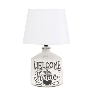 Welcome Home Rustic Ceramic Accent Table Lamp: Linen Shade, UL Listed - Simple Designs - 1 of 4