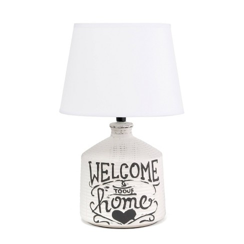 Welcome Home Rustic Ceramic Accent Table Lamp: Linen Shade, UL Listed - Simple Designs - image 1 of 4