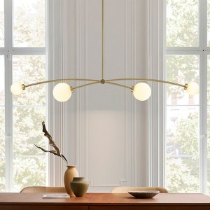 Rennnsan Brynave 51"W 4-Light Linear Milk Glass Modern Dimmable Kitchen Island Pendant in Gold - 1 of 4