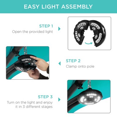 Teal Hanging LED-Lit Curved Chaise Lounge Chair with Canopy and Stand