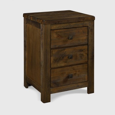 Rustic Brown 3-Drawer Wooden Nightstand with Beveled Handles