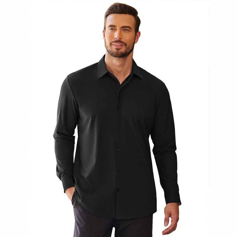 COOFANDY Men's Muscle Fit Dress Shirts Wrinkle Free Long Sleeve Button Down Shirt Stretch Business Shirt Black M