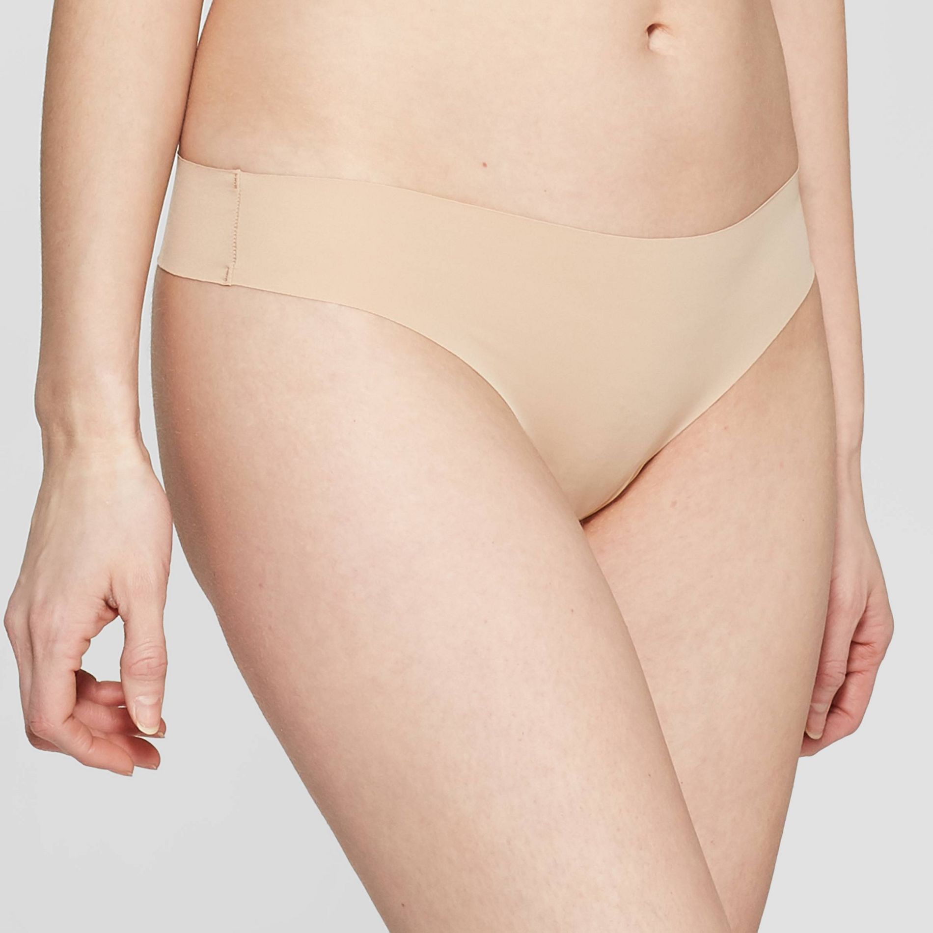 Women's Invisible Edge Thong - Auden™ Pearl Tan L: Seamless Low Rise Underwear, Lightweight Knit, Machine Washable