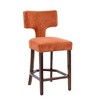 Mid-Century Modern Counter Height Bar Stools Set of 2, Farmhouse Linen Upholstered Accent Chairs with Curved Backrest and Copper Nail Trim - 3 of 4