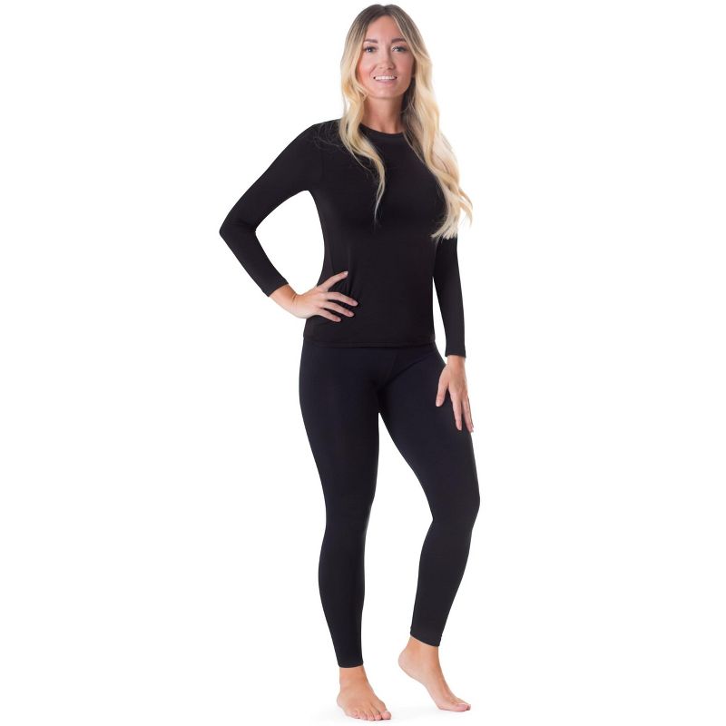 Rocky Thermal Underwear for Women, Long Johns Fleece Lined Set, Shirt & Pants, Base Layer (Black - X-Small)