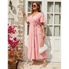 BLUEMING Plus Size Womens Dresses Floral Surplice A-Line Maxi Dress Waist Belted Floral Maxi Dress Wasit Tie Bell Sleeve Dress - 4 of 4