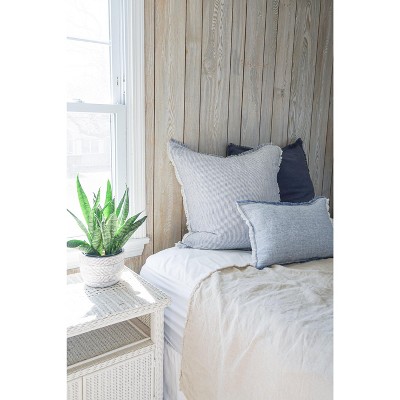 Blue and White Pinstripe Fringe Linen Pillow