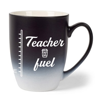 Elanze Designs Teacher Fuel Two Toned Ombre Matte Black and White 12 ounce Ceramic Stoneware Coffee Cup Mug