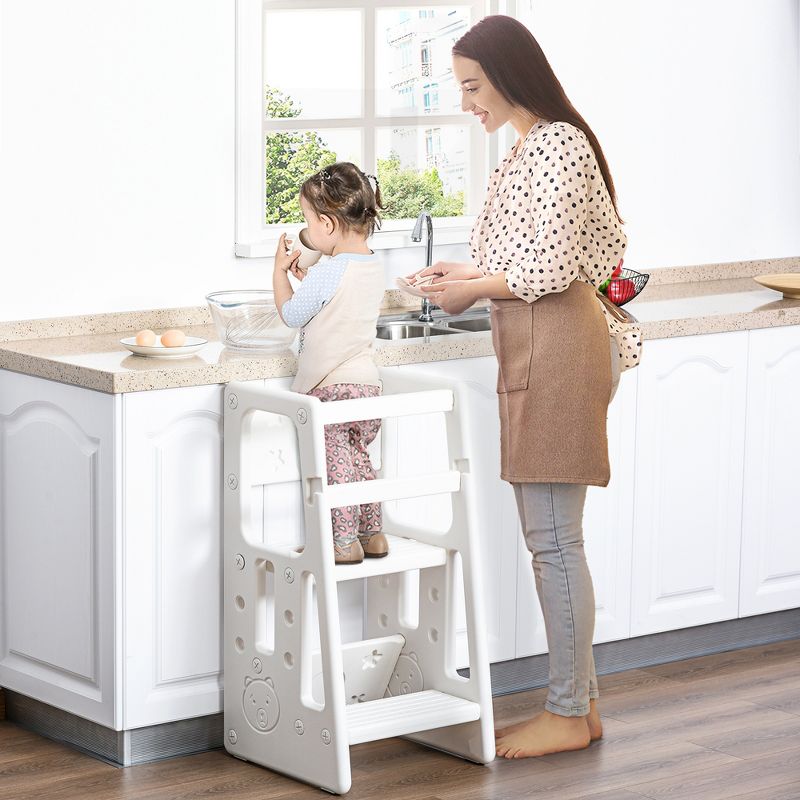Qaba Toddler Tower with Adjustable Height, Toddler Kitchen Stool Helper with Anti-slip Mat, Step Stool for Kitchen, Bathroom, Bedroom, 3 of 9