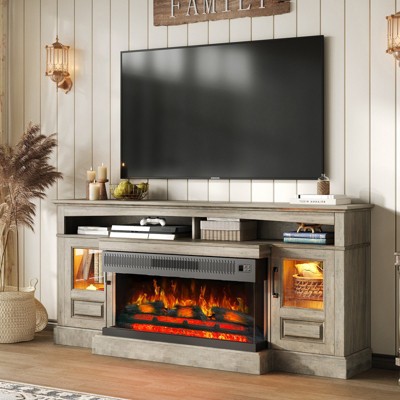 Chic Crate Farmhouse Fireplace TV Stand for 80" TV, 70" Entertainment Center with 36" Electric Fireplace & Storage