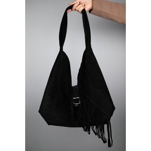Rosalin - Black Suede Leather Tassel Shoulder Bag (Women) black standart - 1 of 4