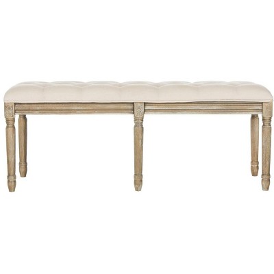 Rocha 19''H French Brasserie Tufted Traditional Rustic Wood Bench - Beige/Rustic Oak - Safavieh