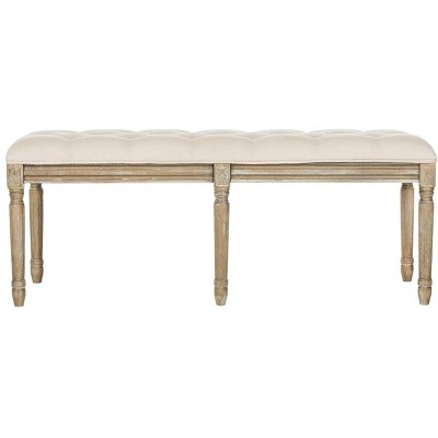 Rocha 19''H French Brasserie Tufted Traditional Rustic Wood Bench  - Safavieh