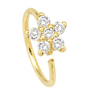 Jewelry Avalanche 20G 14K Gold .075ctw Diamond Flower Nose Hoop Ring, Twist-open 5/16"(8mm) - 1 of 4