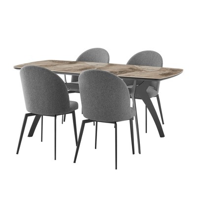 5pc Andes and Sunny Rectangular Dining Set Gray - Armen Living