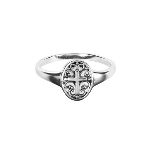 Dicksons 35-8359 Open Filigree Oval with Cross Silver Plated Metal Women's Fashion Ring, Size 4 - 1 of 1