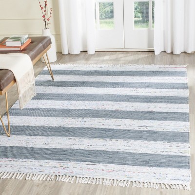 Ivory and Grey Striped Handwoven Cotton Wool Area Rug