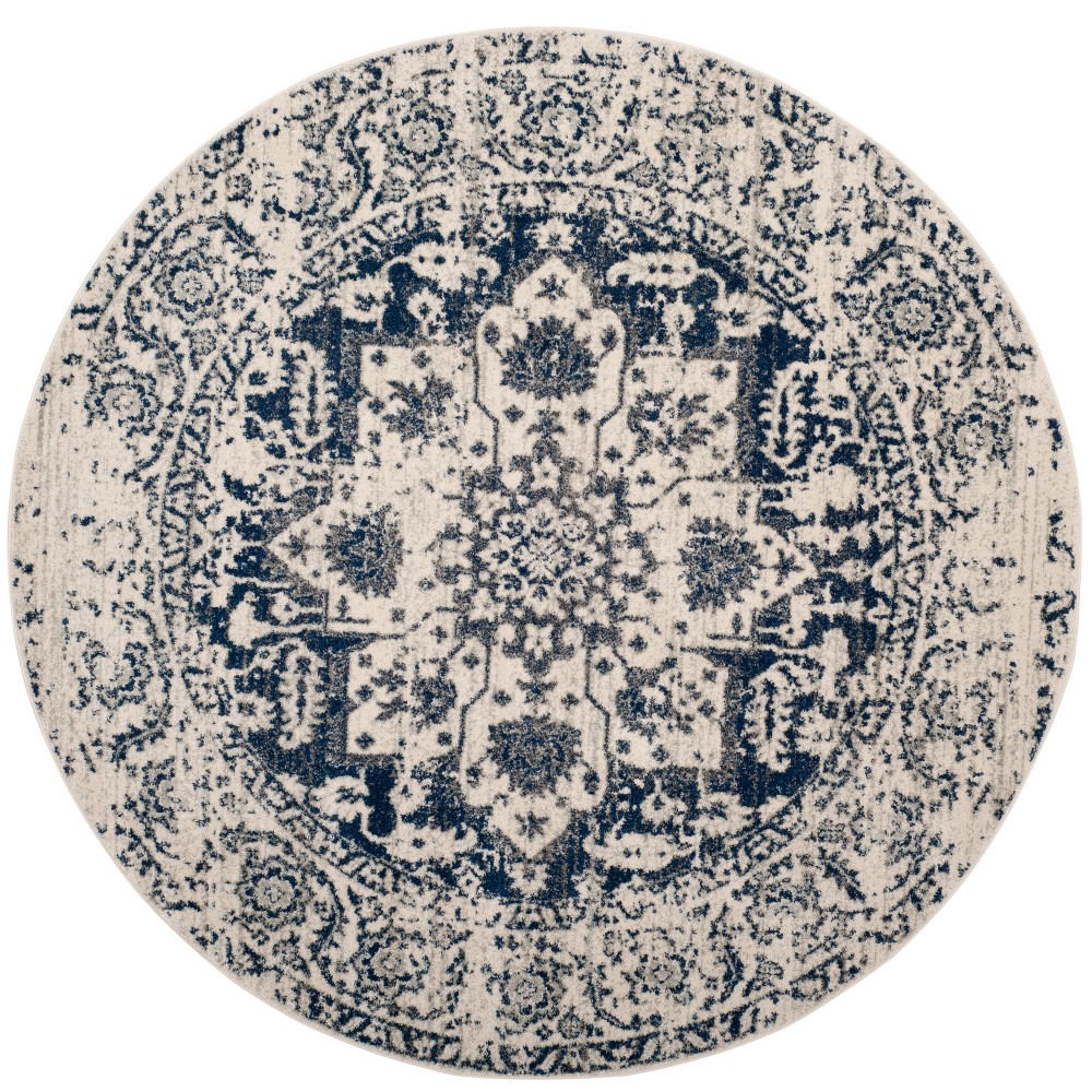 4' Round Medallion Loomed Area Rug Cream/Navy - Safavieh