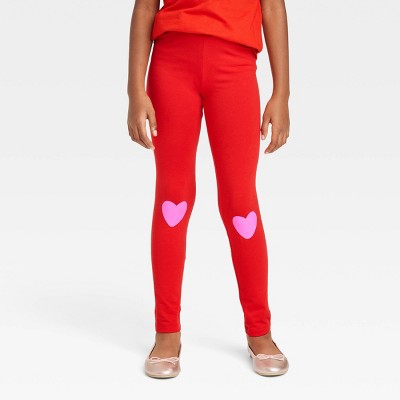 Girls Heart Print Knit Leggings - Valentine Cutie