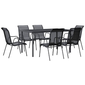 vidaXL Patio Dining Set Outdoor Table and Chair Black Steel and Textilene - 59.1" Table Length 6 Items - 1 of 4