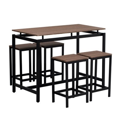 NicBex 5-Piece Bar Table Set with 4 Bar Stools,Modern Industrial Counter Height Table and 4 Upholstered Chairs for Small Spaces,Dining Room
