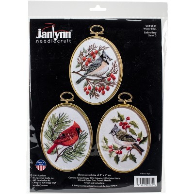 Janlynn Embroidery Kit 3"X4" Set of 3-Winter Birds-Stitched In Floss